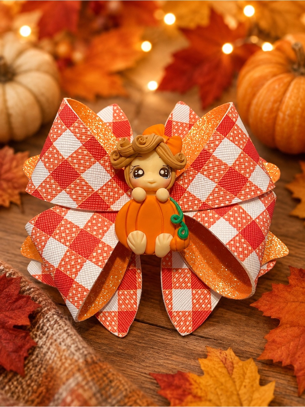 Orange Pumpkin Bow Hair Clip for Kids